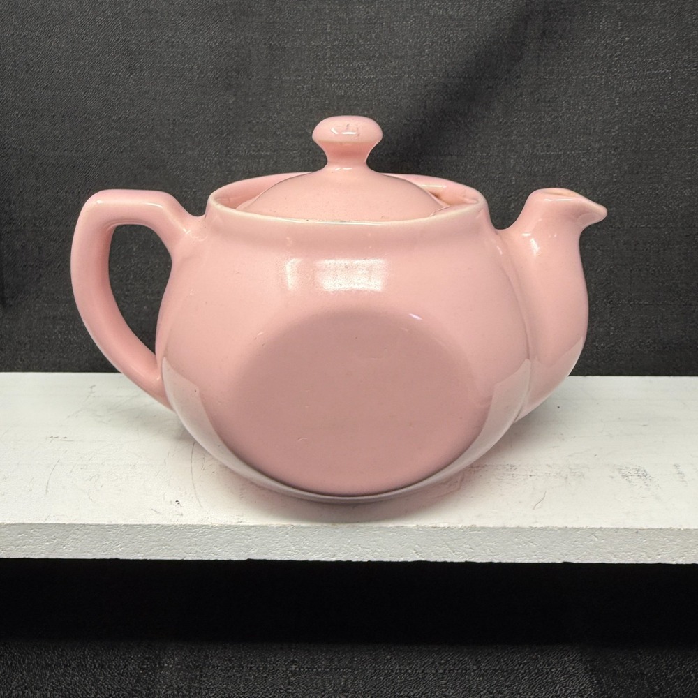 Vintage Hall Boston Flat-Sides 12 oz Pink Teapot USA Rare With Lid - Picture 1 of 10
